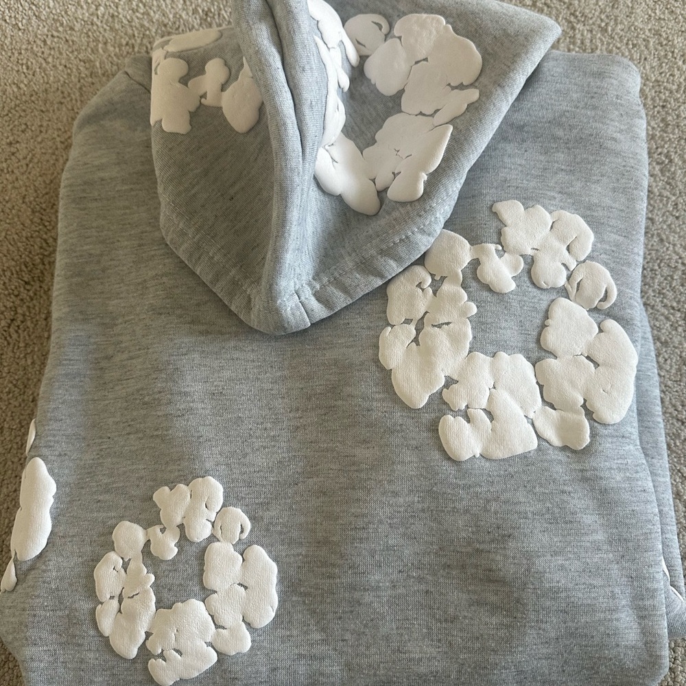 Gray Denim Tears Hoodie with White Accents